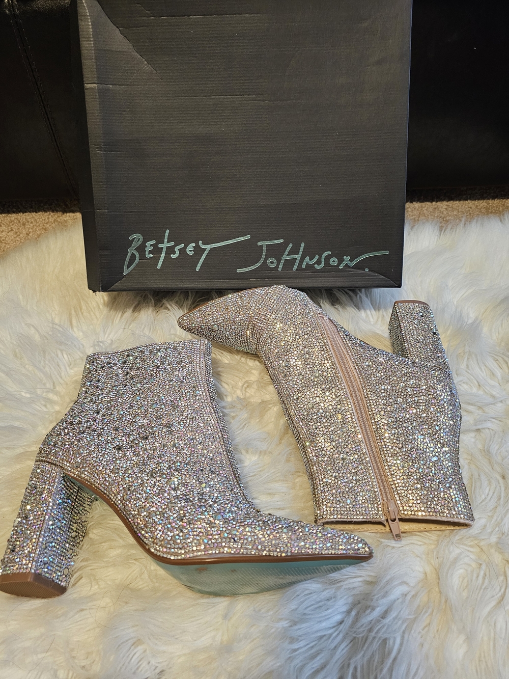 Betsey Johnson Iridescent Crystal Pink Ankle Booties